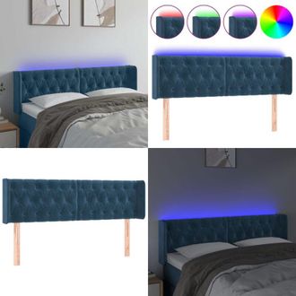 vidaXL Testiera a LED Blu Scuro 163x16x78/88 cm in Velluto - Testiera in velluto - Luci LED per camera da letto