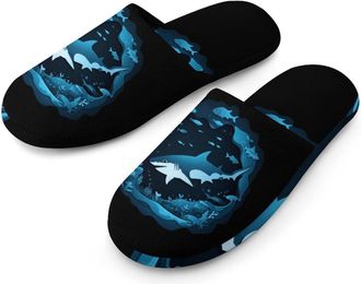 Generic Shark Fish Undersea Cave Mens House Slippers Slip Indoor Slipper On Shoes Warm Outdoor