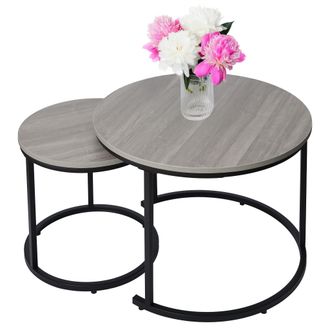 OEM Juego De Mesas De Centro Redondas Modernas 2 En 1, Mesa De Centro Estilo Loft Industrial Gris Claro