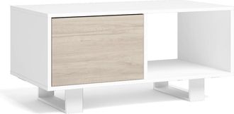 Skraut Home Skraut Home - Mesa De Centro Con Puertas, Sal&oacute;n Comedor, Modelo Wind, Color Estructura Blanco, Color Puertas Roble, Medidas 92x50x45cm De Altura