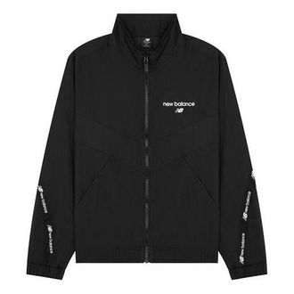 New Balance Logo Full-Zip Woven Jacket Black White AMJ22350-BK