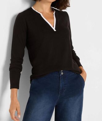 Nic+Zoe Cozy Jersey Double Layer Split Neck Tee In Black Onyx