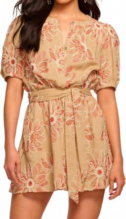 Ramy Brook Selby Embroidered Short Sleeve Mini Dress In Natural Fleur