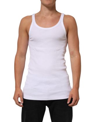 Dolce & Gabbana Mens White Sleeveless Round Neck Tank Top T-Shirt Cotton