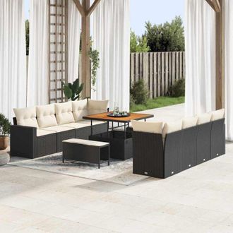 vidaXL Conjunto De Sof&aacute; De Jard&iacute;n 11 Pcs Negro Rat&aacute;n Sint&eacute;tico Vidaxl