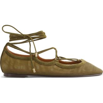 Madewell The Greta Lace-Up Ballet Flat in Dark Olive at Nordstrom, Size 7.5