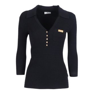 Elisabetta Franchi V-neck Knitwear, female, Black, Size: M Maglia Tricot