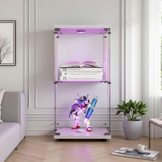 OEM Vitrina De Vidrio - Vitrina De Vidrio De Dos Capas (vidrio Templado) - Led Integrado - 2 Estantes - Blanco 86x40x36 Cm