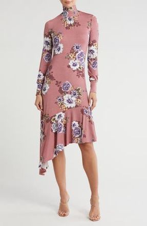 Go Couture Long Sleeve Asymmetric in Clay And Black Floral at Nordstrom Rack, Size X-Large