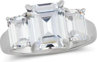 Savvy Cie Jewels STERLING SILVER EMERALD CUT WHITE CZ 3 STONE RING