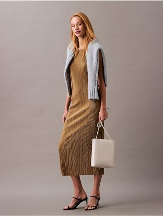 Calvin Klein Jeans Calvin Klein Womens Plisse Sleeveless Midi Dress - Neutral - XS