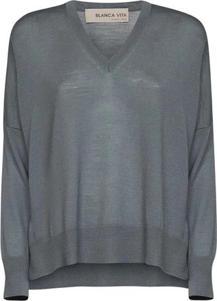 Blanca Vita V-hals Gebreide Kleding - Dames - V-hals truien - Grijs - XS - Wol - Truien & Vesten