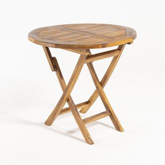 ED&Egrave;N JARD&Iacute; Mesa de jard&iacute;n redonda y plegable de madera de teca de 80 cm
