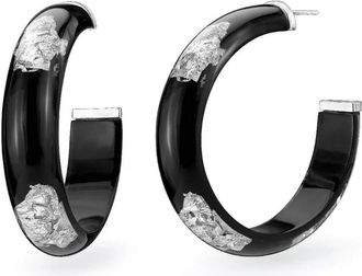 Gold & Honey Womens Medium Lucite Hoop Earrings In Black-Silver-Leaf
