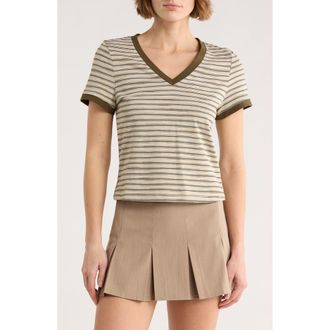 Motel Stripe Short Sleeve Top in Tonal Brown at Nordstrom Rack, Size X-Small