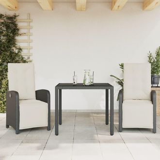 vidaXL Mesita Y Sillas Con Cojines 3 Piezas Rat&aacute;n Sint&eacute;tico Negro Vidaxl