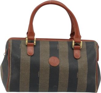 Fendi Vintage Pequin Convertible Boston Bag Coated Canvas Brown Canvas Handbag (Pre-Owned)