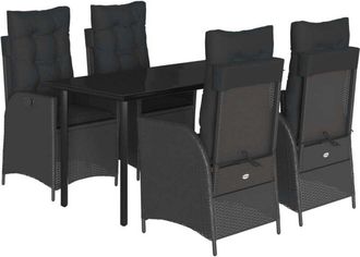 vidaXL Set De Muebles Jard&iacute;n 5 Pzas Con Cojines Rat&aacute;n Sint&eacute;tico Negro Vidaxl