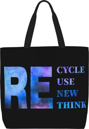 Generic Women Handbag Recycle Reuse Renew Rethink Travel Tote Bag Reusable Waterproof Shopping Bags, For School, Christmas, Swim, Gym, Holiday