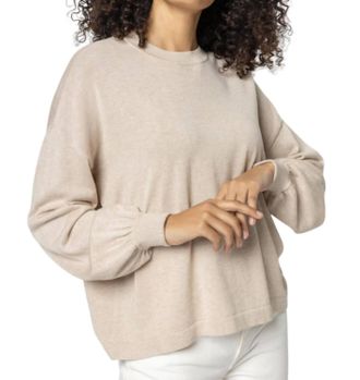 Lilla P Cotton Modal Easy Pullover Sweater In Linen