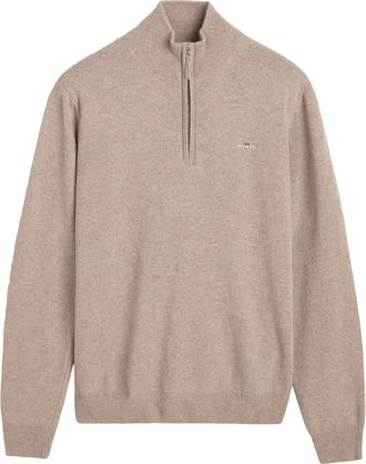 GANT Trui van lamswol met halve rits - Beige