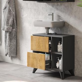 Vicco Mueble Bajo Lavabo Leano, Antracita/roble De Monta&ntilde;a, 60 X 62 Cm Con 2 Cajones