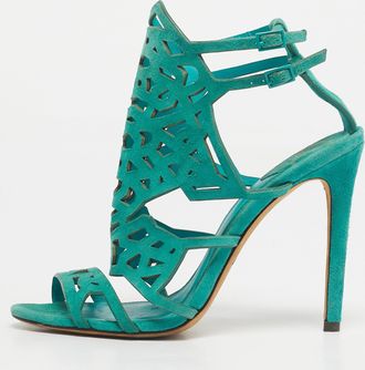 Brian Atwood Green Suede Laplata Laser Cut Sandals