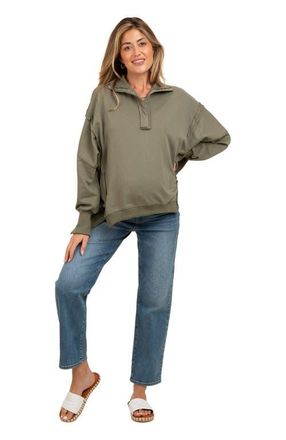 Pinkblush Snap Button Pullover Henley Sweatshirt in Olive Green at Nordstrom, Size Large