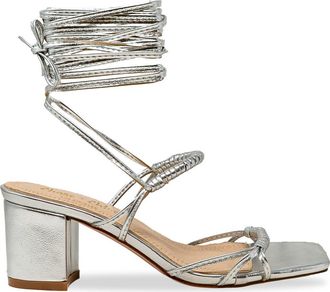 Chase + Chloe by Intouch Footwear Block Heel Ankle Tie Sandal in Silver Metallic at Nordstrom Rack, Size 7.5