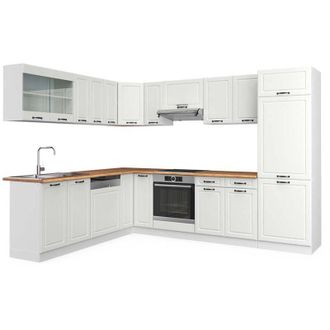Vicco Cocina esquinera R-Line, Casa de campo blanca/blanca, 227 x 287 cm, et Roble