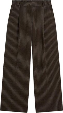 Summum Gestreepte Pantalon met Plooi - Dames - Broeken - Bruin - Maat: XL Viscose