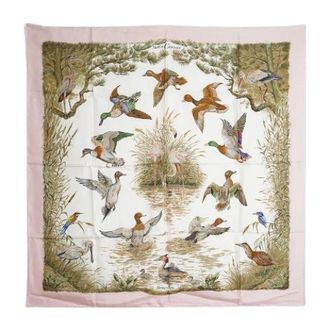Herm&egrave;s Pre-owned Scarves, female, Pink, Size: ONE SIZE Pre-owned Halte en Camargue Silk Carre 90