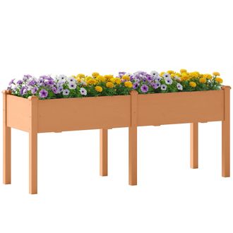 OUTSUNNY Huerto Urbano Elevado De Madera, Mesa De Cultivo Con 6 Orificios De Drenaje Para Cultivo, Plantas, Flores Y Verduras, 184x59x76,5 Cm, Marr&oacute;n