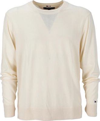 Tommy Hilfiger Round-neck Knitwear, male, Beige, Size: XL Cotton Crewneck Sweater in Blue