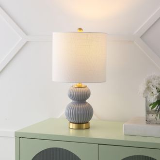 Jonathan Y Designs Daphne 20 Ribbed Metal/Glass LED Table Lamp