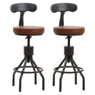 Hhg Hhg - Lote De 2 Taburetes De Bar 968, Taburete De Bar, Reposapi&eacute;s Giratorio Regulable En Altura, Acero Industrial Imitaci&oacute;n Piel, Marr&oacute;n
