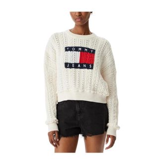 Tommy Hilfiger Rondgebreide trui - Dames - Ronde hals truien - Wit - XS - Katoen - Truien & Vesten