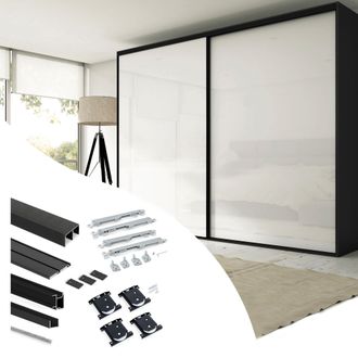 Emuca Emuca - Kit De Herrajes Para Armario De 2 Puertas Correderas Y Cierre Suave Placard 74, Modelo Tirador Sharp, Espesor 19mm, Tableros No Incluidos, Pin