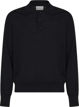 Ami Wol Polo met Ami de Coeur - Heren - Polos - Zwart - M - Wol - Tops