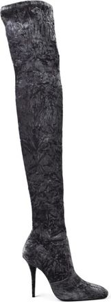 Saint Laurent Talia Dijhoge Laarzen - Dames - Over de knie laarzen - Grijs - 38 EU - Leer - Schoenen
