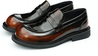 Generic Mens Patent Leather Office Dress Shoes Comfort Slip on Loafers Low Block Heel Casual Shoes,Brown,6.5 UK