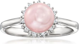 Ross-Simons 6.5-7mm Pink Cultured Pearl Ring With Diamonds in Sterling Silver