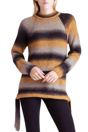 Kensie Stripes Fuzzy Knit Ombre Sweater In Orange