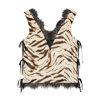 Ganni Top met Tijgerprint en Kantrand - Dames - Tops zonder mouwen - Veelkleurig - S - Tops