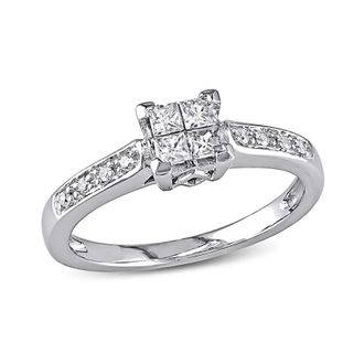 Amour 1/4 CT TW Princess Cut Quad and Round Diamond Engagement Ring In 10K White Gold