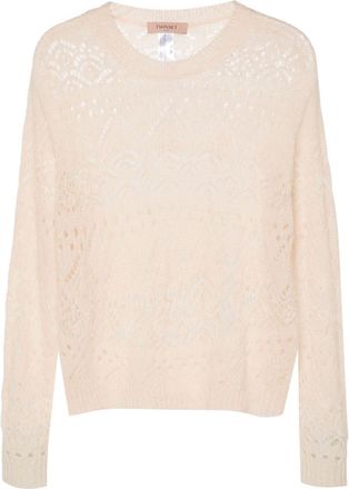 Twin-Set openwork crochet jumper - women - Mohair/Polyamide/Wool - L - Neutrals