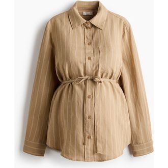 H&M Mama Linen-blend Shirt in Beige/striped at Nordstrom, Size Xx-Large