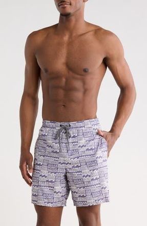 Billabong Allover Logo Volley Swim Trunks in Mulled Grape at Nordstrom Rack, Size X-Large