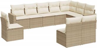 vidaXL Juego De Sof&aacute;s Jard&iacute;n Con Cojines Beige 10 Pzas Rat&aacute;n Sint&eacute;tico Vidaxl