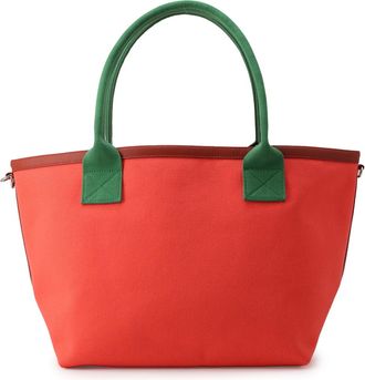 Herm&egrave;s Green Orange Canvas Epsom Leather Tote Bag (Pre-Owned)